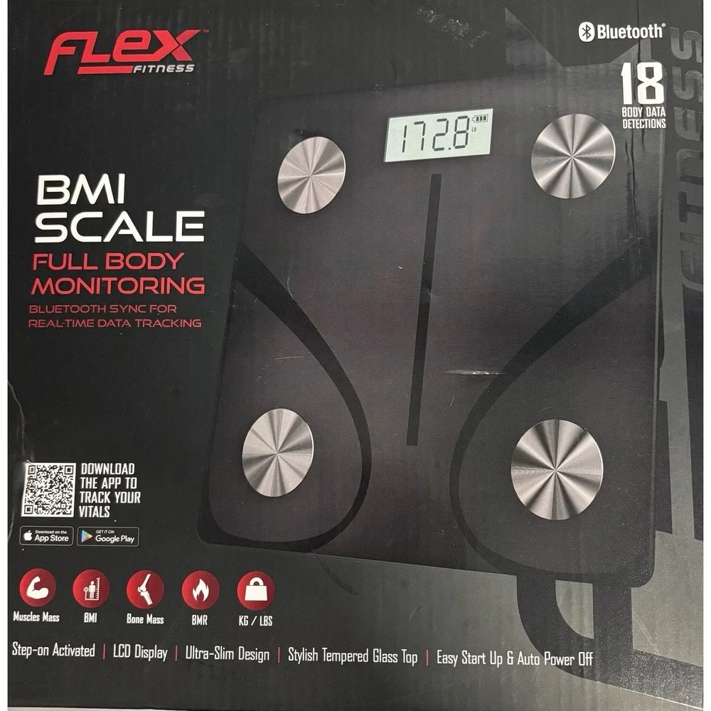 Flex Fitness BMi Scale, Full Body Monitoring, Tracking Mobile App